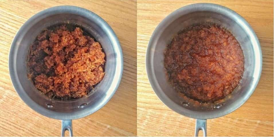 Sri Lankan Coconut Cake / Bibikkan Pani pol making in a all-clad saucepan.