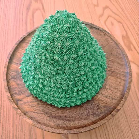 Christmas tree cake in decorated with Wilton piping tip 32