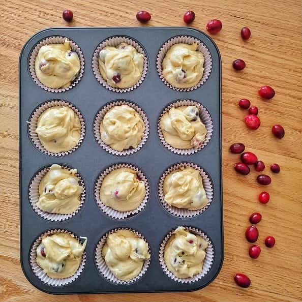 Cranberry Orange Muffin on baking tray before baking.