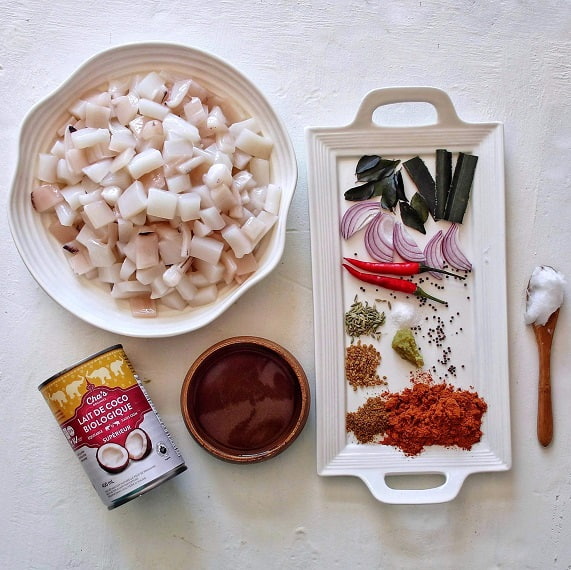 Ingredients for Jaffna style Squid Curry. 